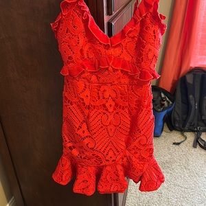 hello molly tight fitting red lace dress, size XS